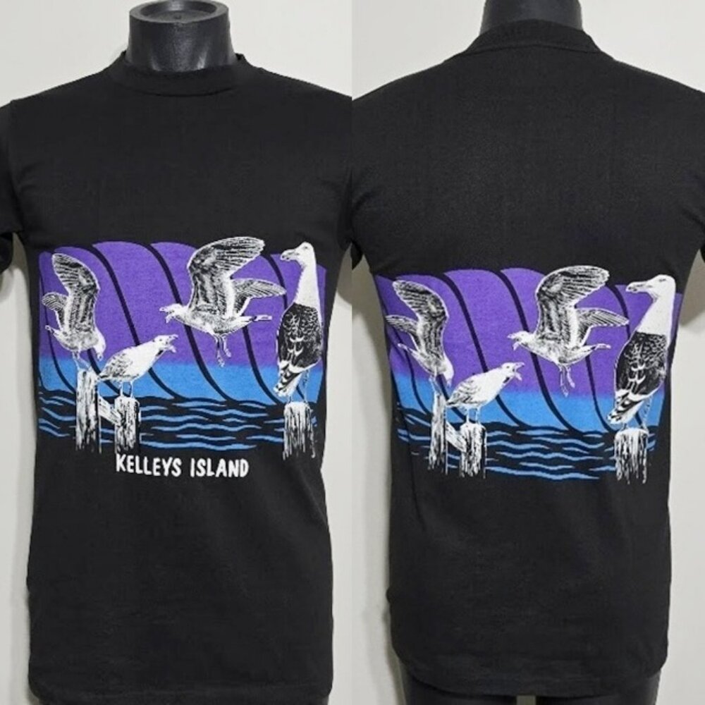 Kelleys Island Ohio Seagull T- Shirt M Vintage 80s Usa Beach Wildlife Art Tee